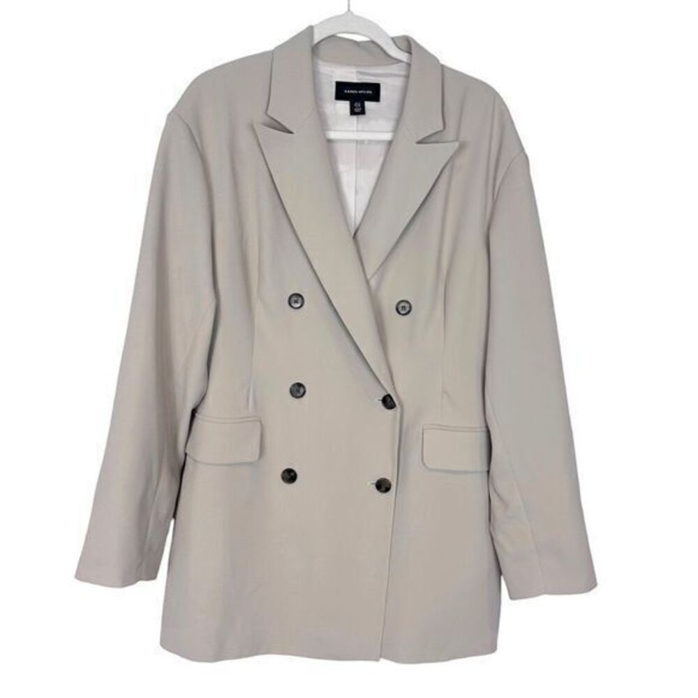 Karen Millen Blazer Jacket Womens 10 Beige Lined Double Breasted Longline Boxy